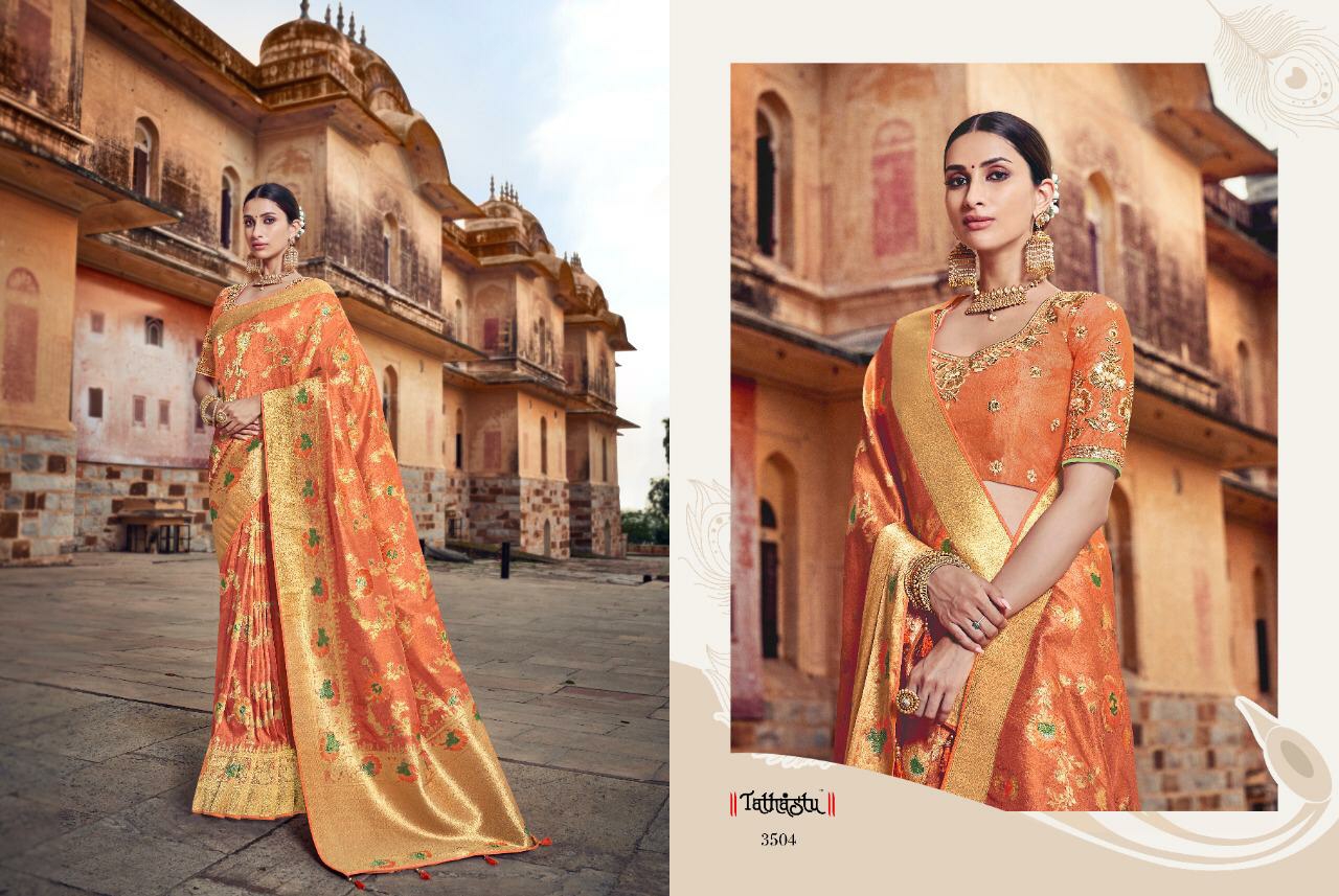 Tathastu Presents 3501 To 3509 Series Exclusive Designer Marraige Wear Silk Sarees Catalog Wholesaler