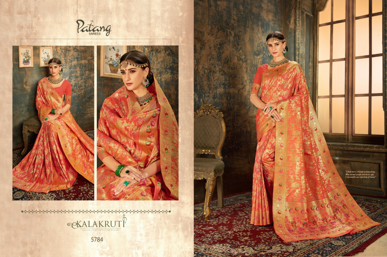 Patang Sarees Presents Swastika Silk Beautiful Designer Partywear Sarees Cataloge Wholesaler