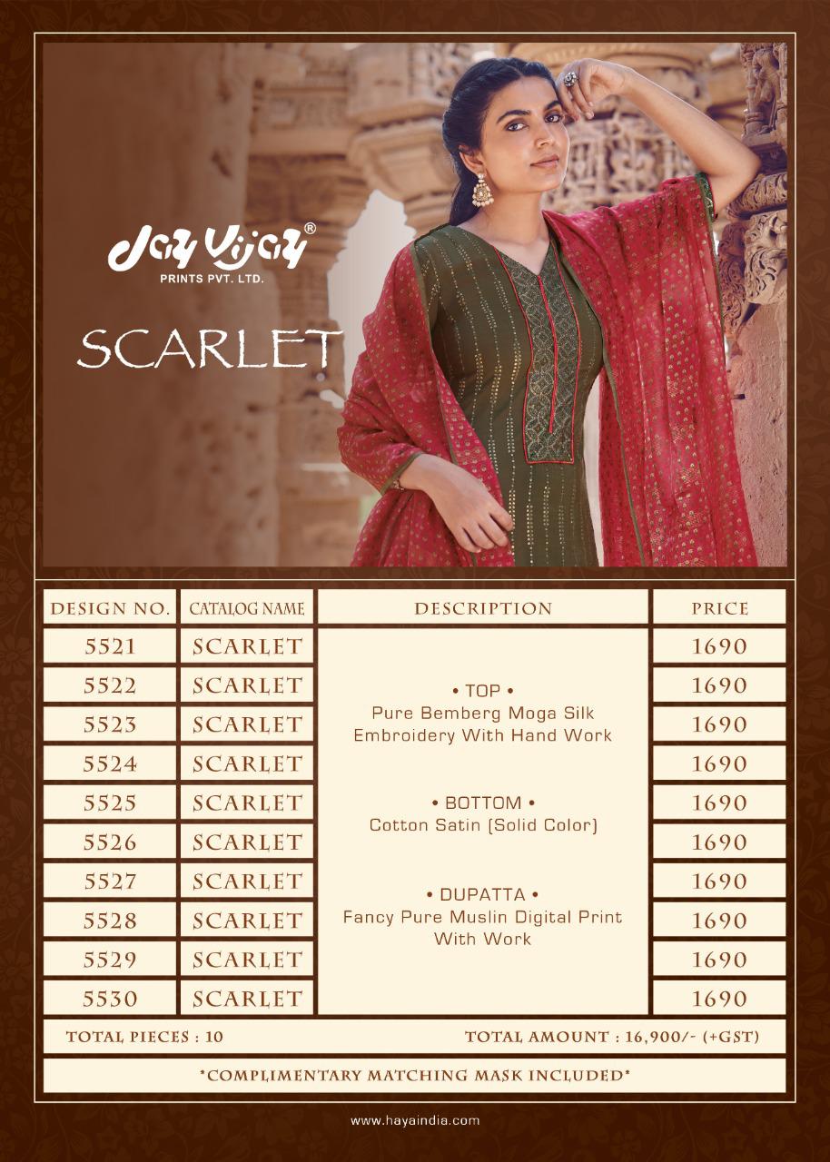 Jay Vijay Presents Scarlet Bemberg Silk Embroidery Work Salwar Suit Wholesaler