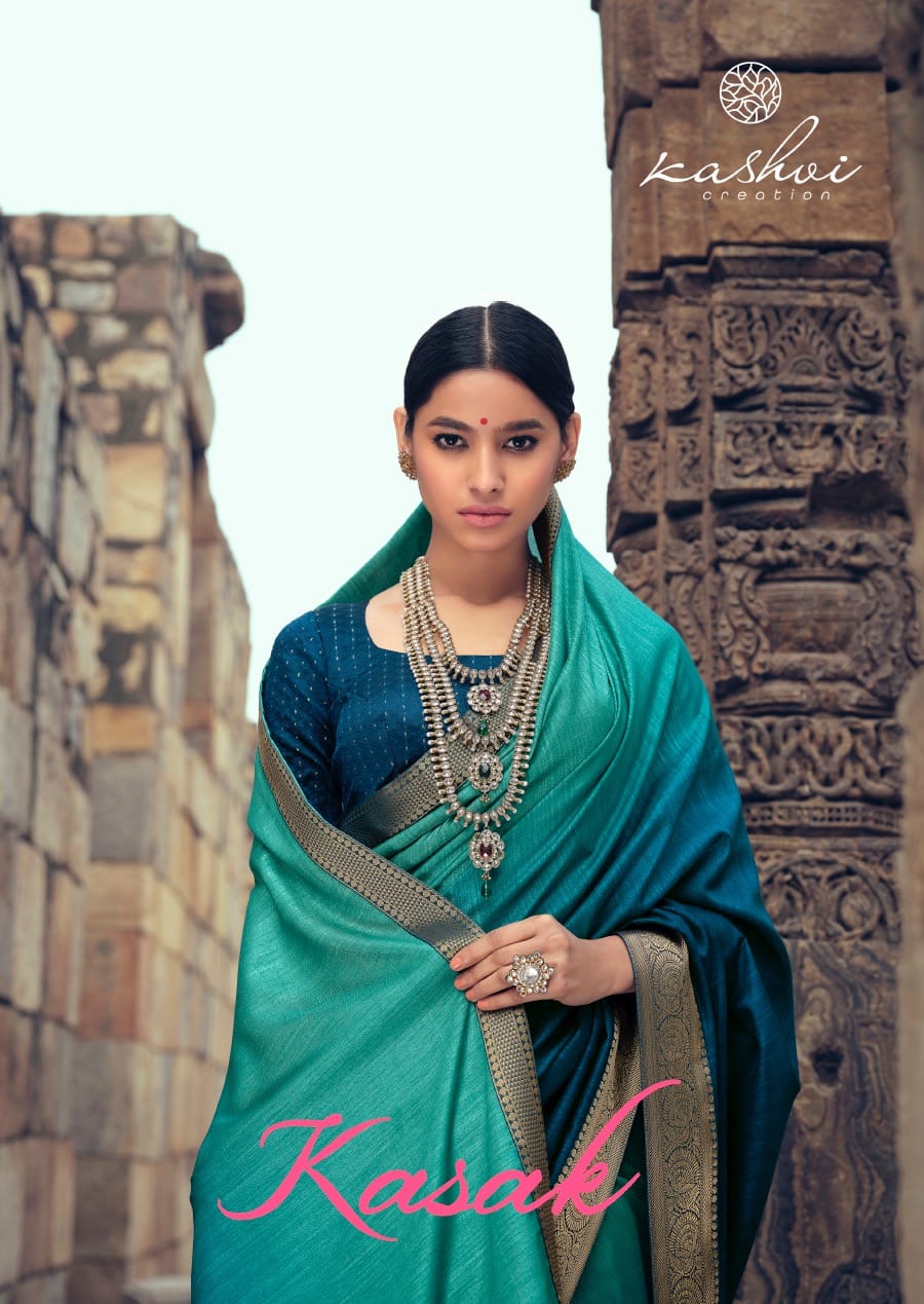 Kashvi Creation Presents Kasak Vichitra Silk Heavy Less And Blouse Sarees Cataloge Wholesaler
