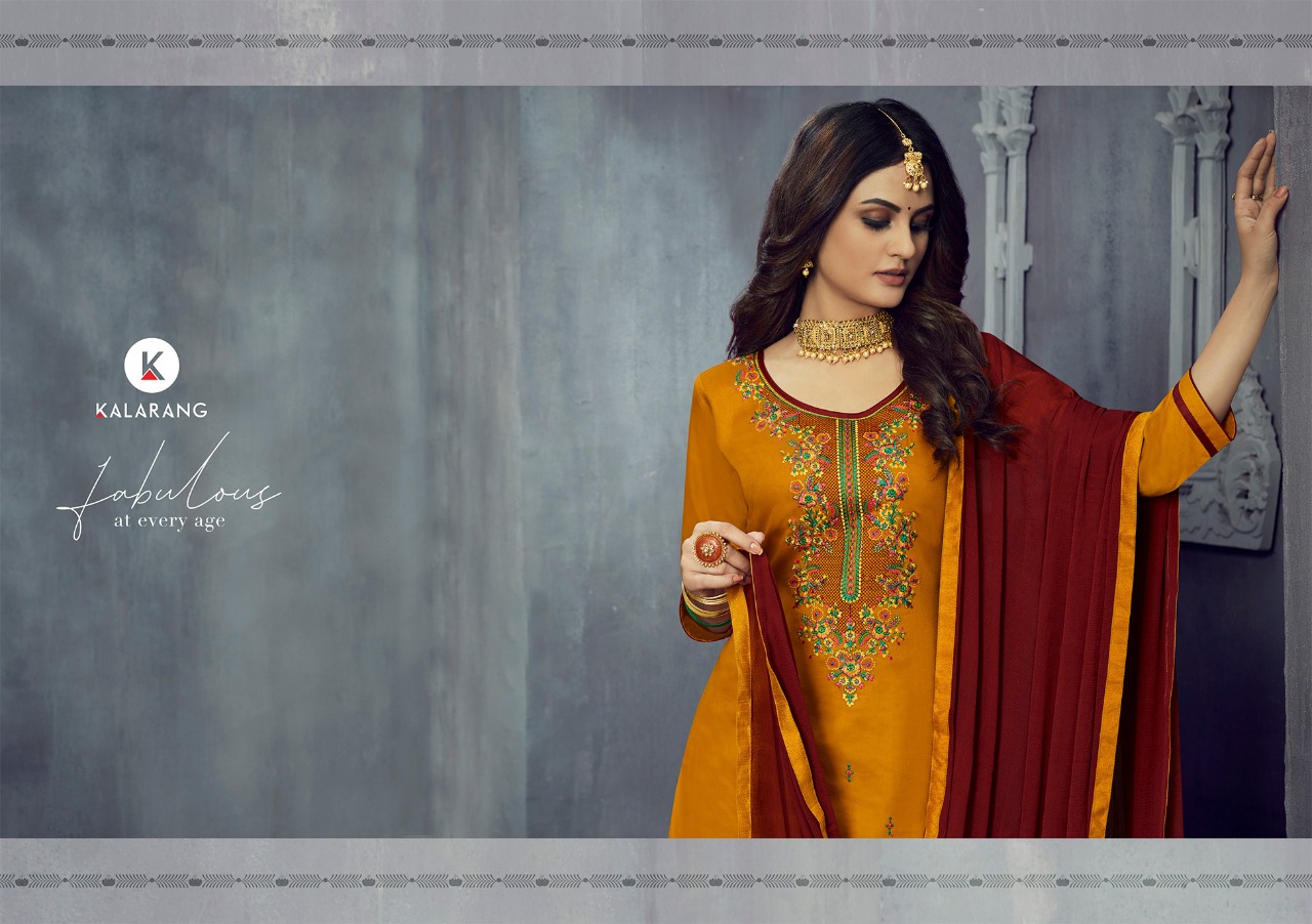 Kalarang Presents Blossom Vol-14 Jam Silk Cotton Embroidery Work Long Salwar Suit Wholesaler