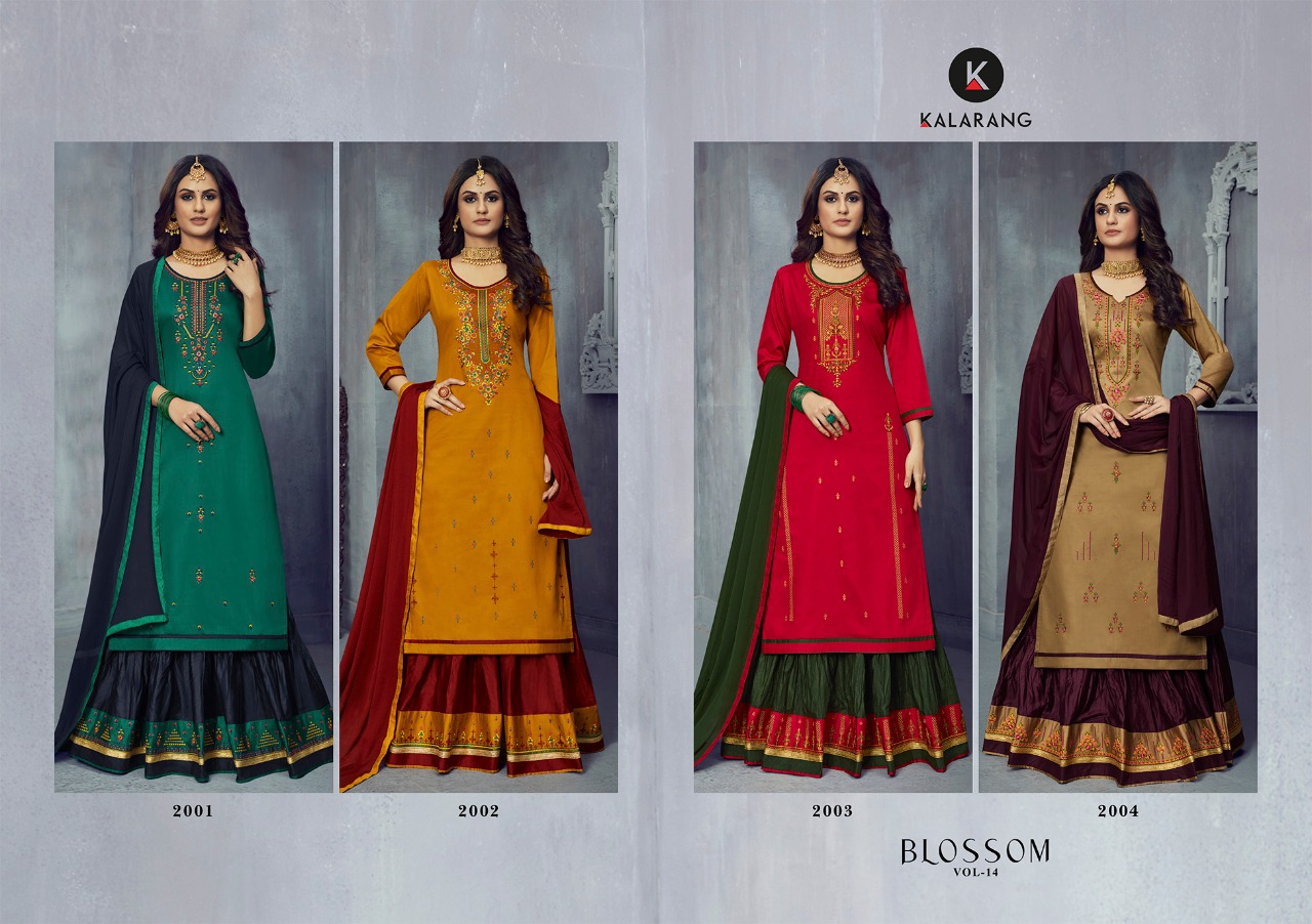 Kalarang Presents Blossom Vol-14 Jam Silk Cotton Embroidery Work Long Salwar Suit Wholesaler