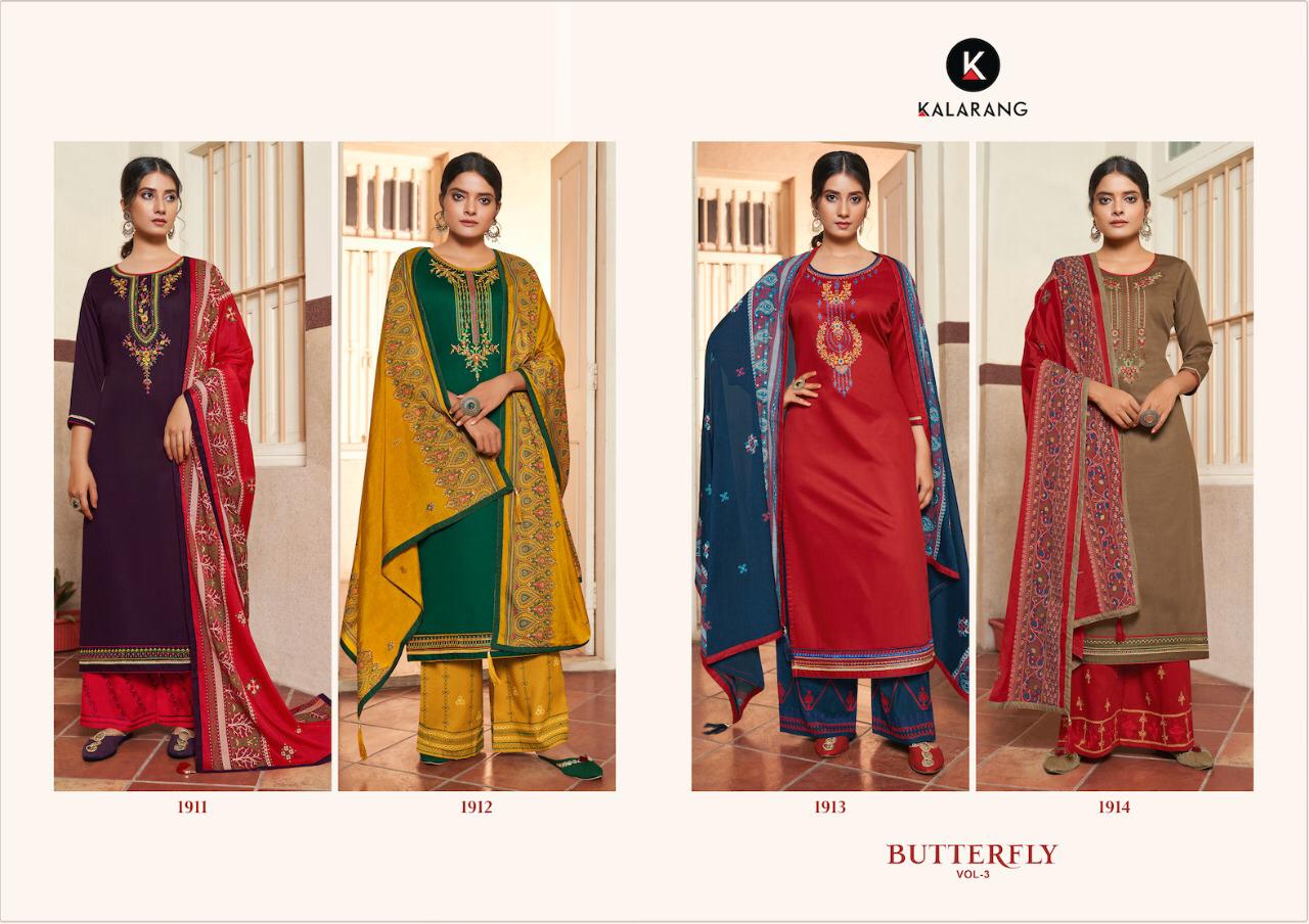 Kalarang Presents Butterfly Vol-3 Jam Silk Cotton Embroidery Work Salwar Suits Wholesaler