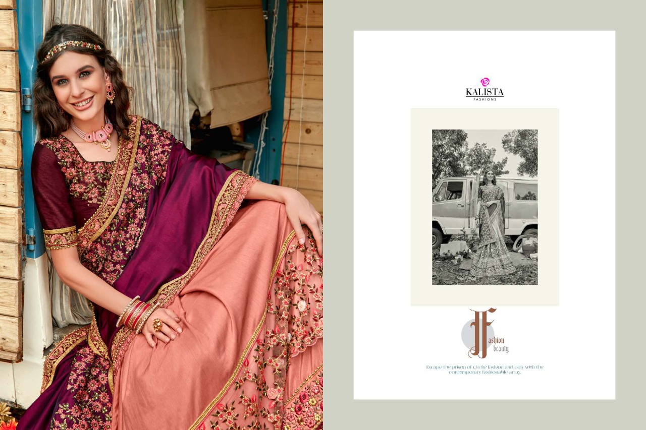 Kalista Presents Khawaab Vol-16 Silk Georgette Designer Embroidery Work Half Half Sarees Cataloge Wholesaler