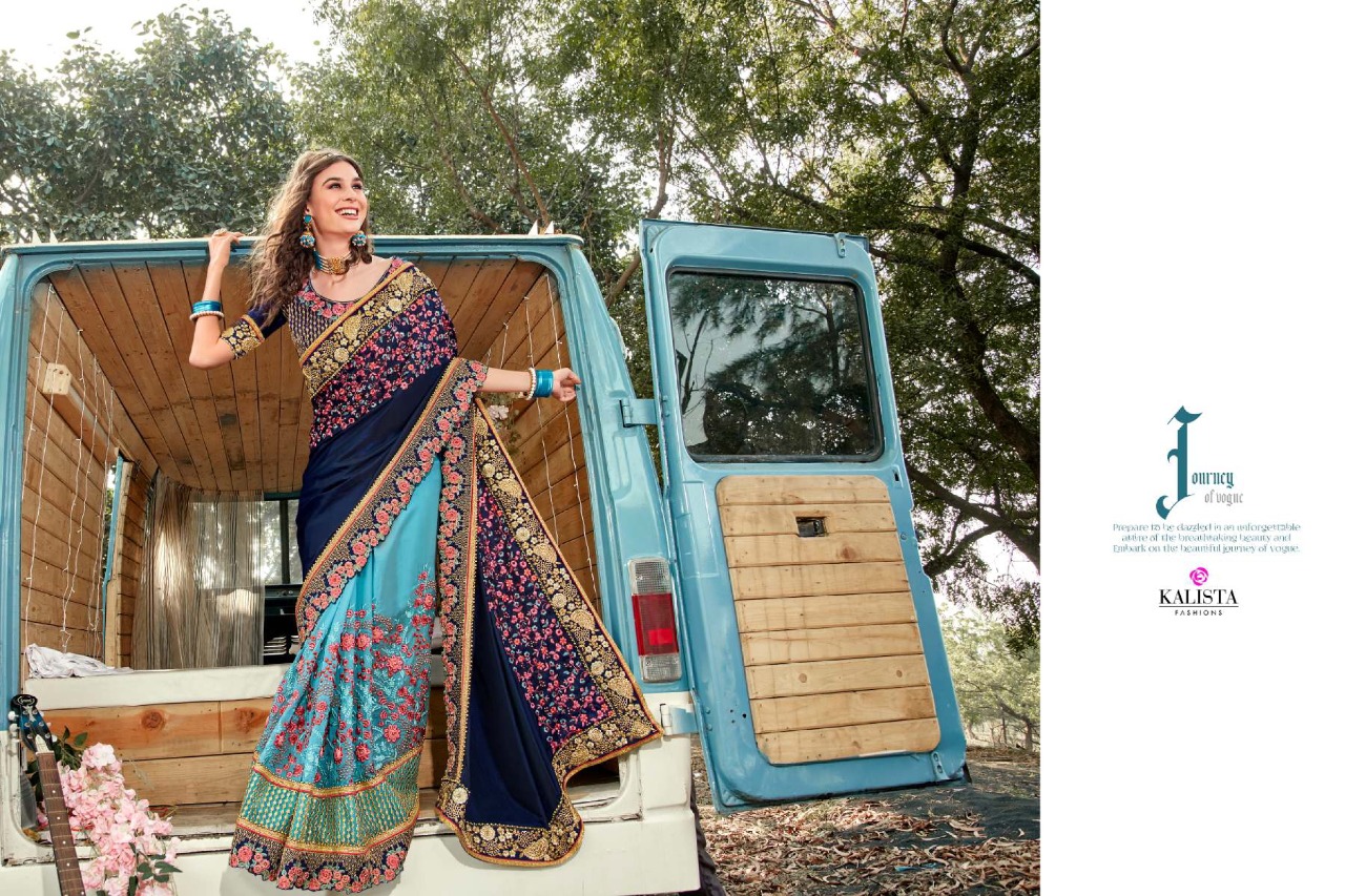 Kalista Presents Khawaab Vol-16 Silk Georgette Designer Embroidery Work Half Half Sarees Cataloge Wholesaler