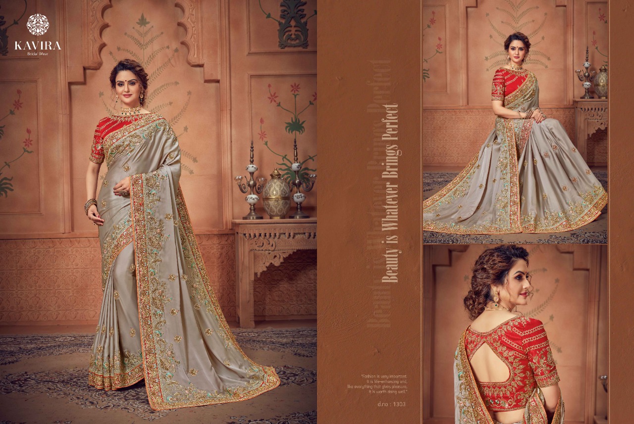 Kavira Launch Alvira 1301-1308 Series Fancy Traditional Wear Sarees Cataloge Wholesaler