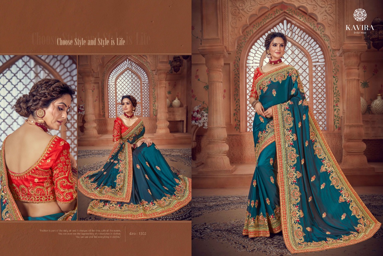 Kavira Launch Alvira 1301-1308 Series Fancy Traditional Wear Sarees Cataloge Wholesaler