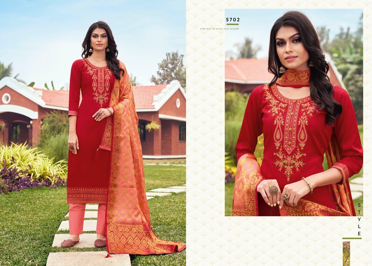 Kessi Presents Asopalav Vol-17 Jam Silk Embroidery Work Straight Salwar Suit Wholesaler