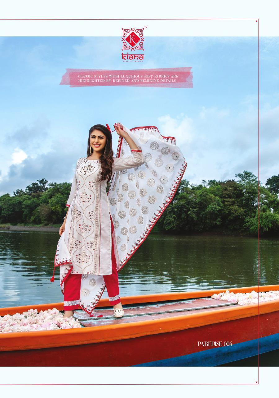 Kiana Presents Paredise Chanderi Rayon Beautiful Designer Kurtis With Sharara, Pant And Dupatta Cataloge Collection