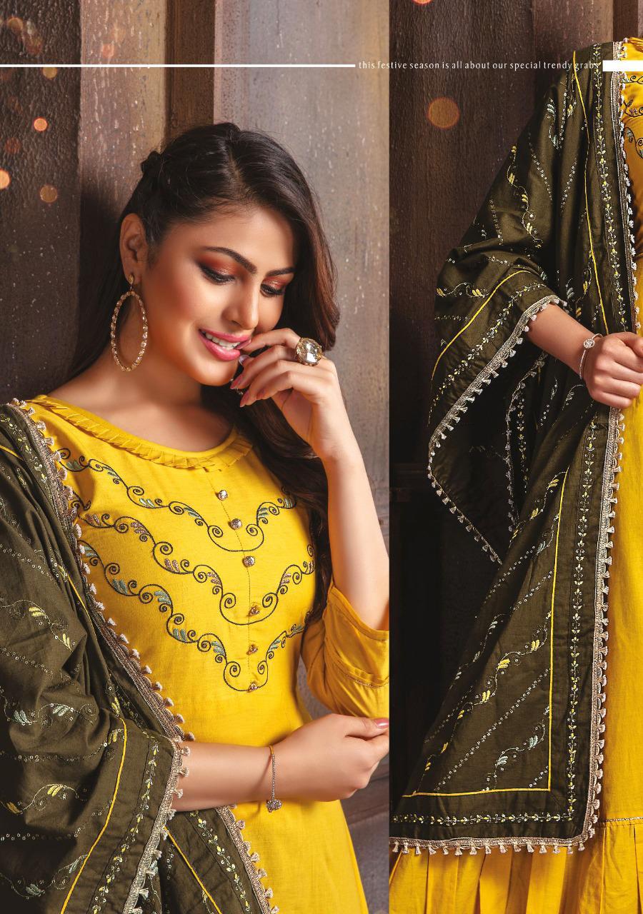 Kiana Presents Chunari Cotton Designer Embroidery Work Gown Style Long Kurtis Cataloge Collection