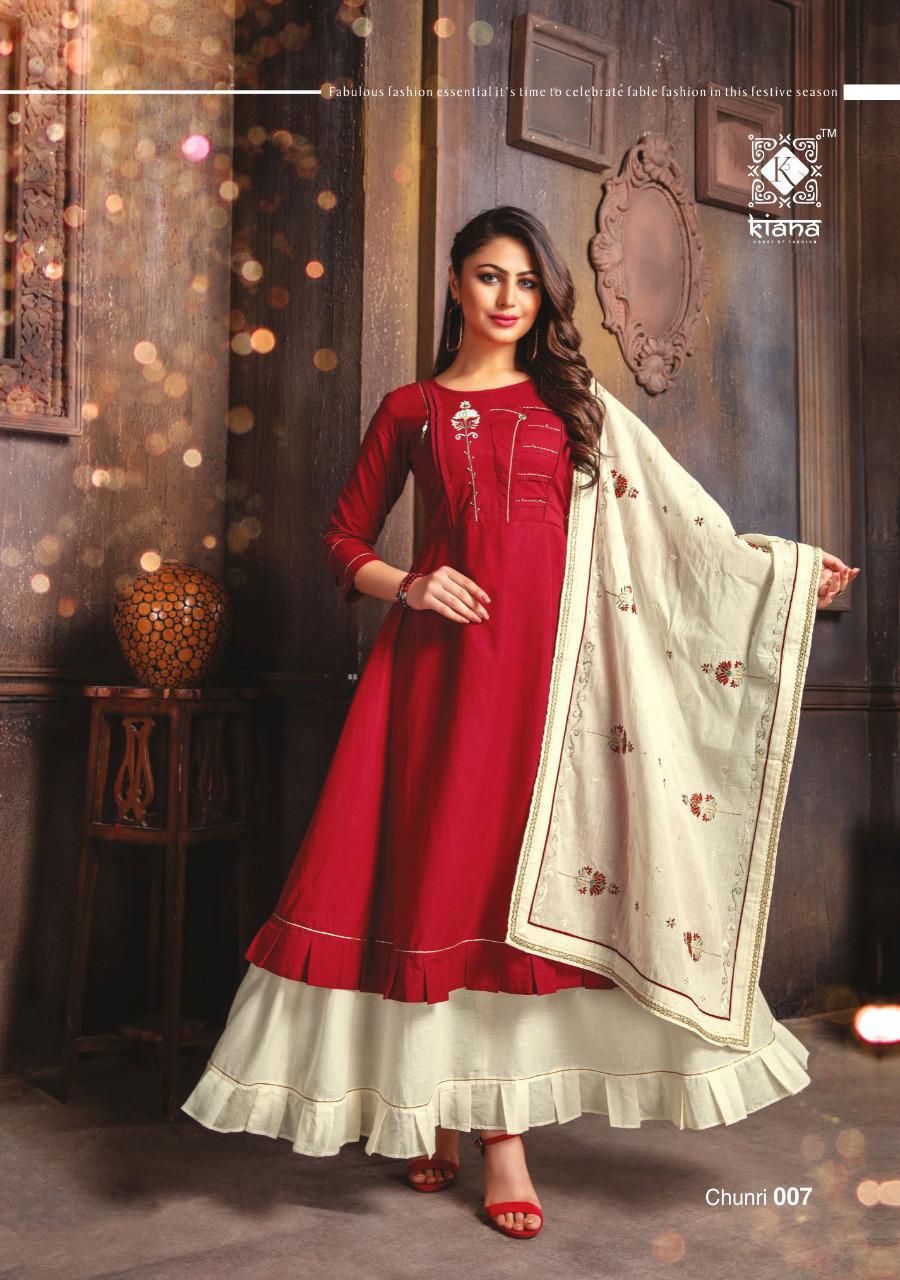 Kiana Presents Chunari Cotton Designer Embroidery Work Gown Style Long Kurtis Cataloge Collection