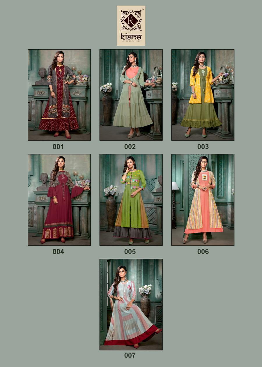 Kiana Presents Velik Rayon Long Gown Style Kurtis Cataloge Wholesaler