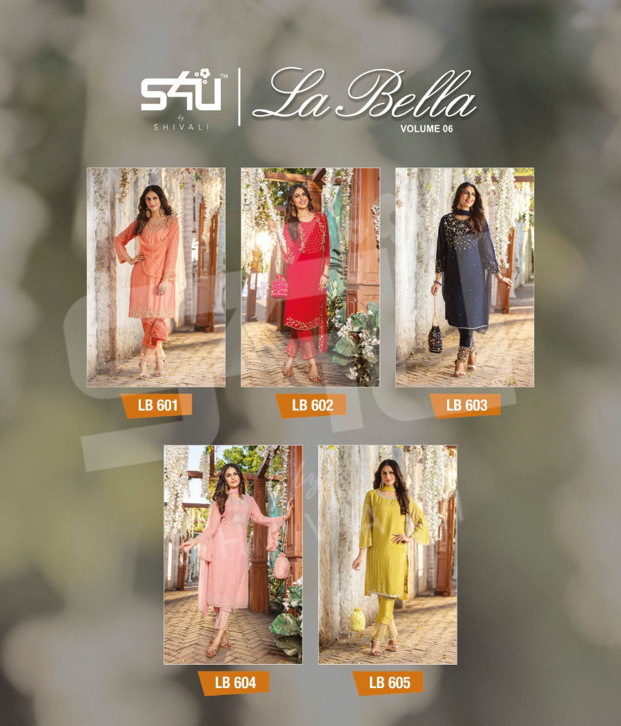 S4u Presents La Bella Vol-6 Attractive Designer Khatli Work And Handwork Designer Georgette Straight Readymade Salwar Suit Catalog Wholesaler