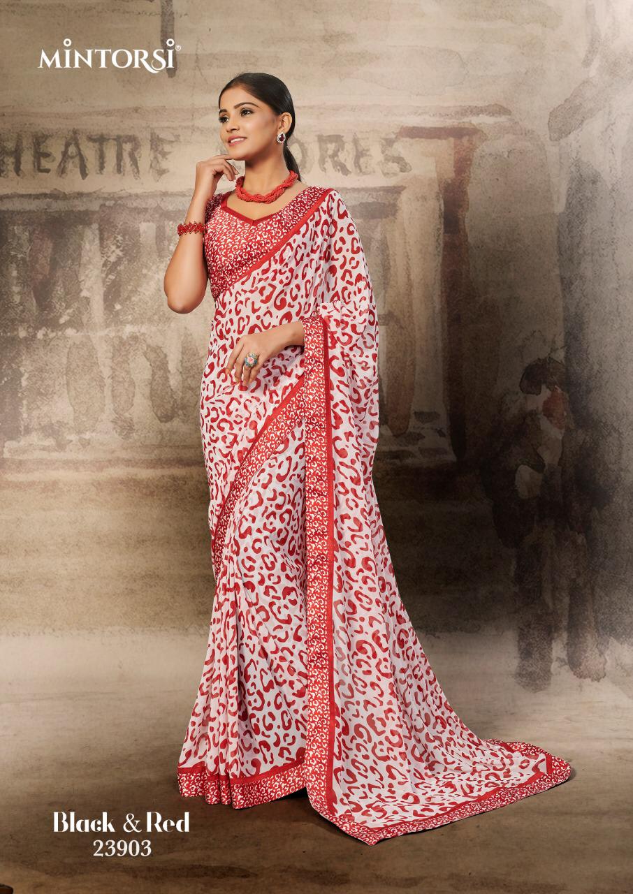 Mintorasi Presents Black And Red Weightless Fancy Sarees Cataloge