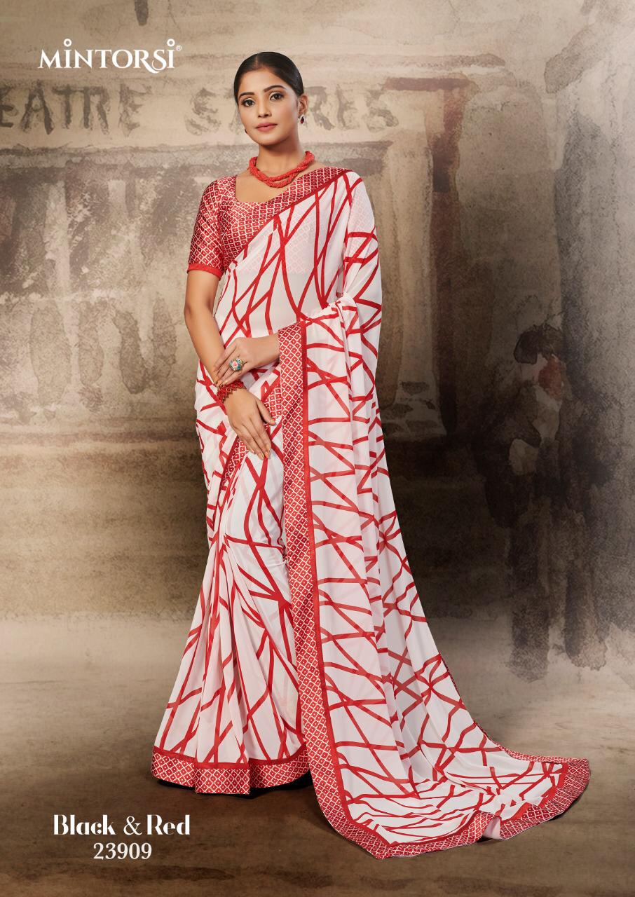 Mintorasi Presents Black And Red Weightless Fancy Sarees Cataloge