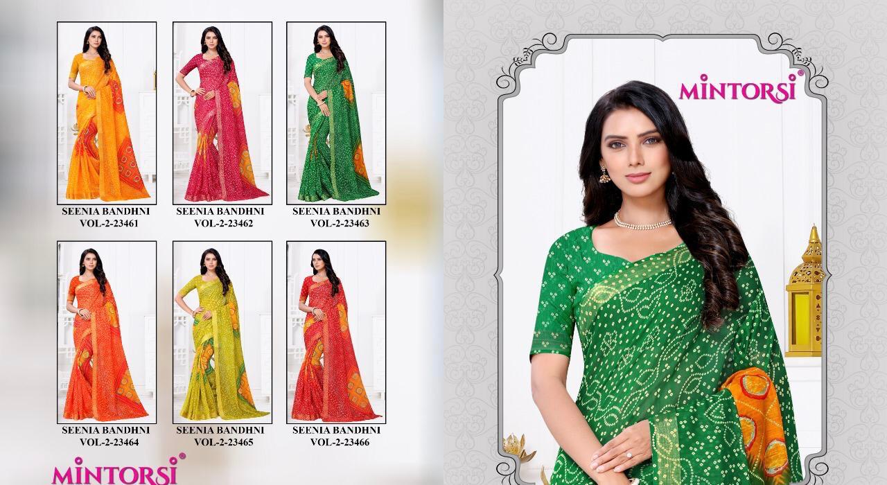 Mintorasi Presents Seenia Bandhni Vol-2 Cotton Silk Printed Sarees Cataloge Wholesaler