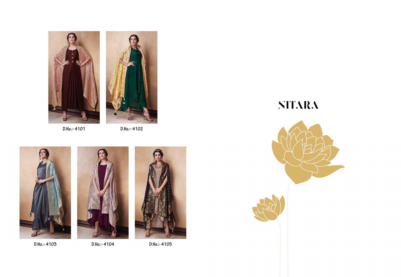 Nitara Presents Lotus Dola Silk Gown Style Kurtis With Cape Jacket Style Dupatta