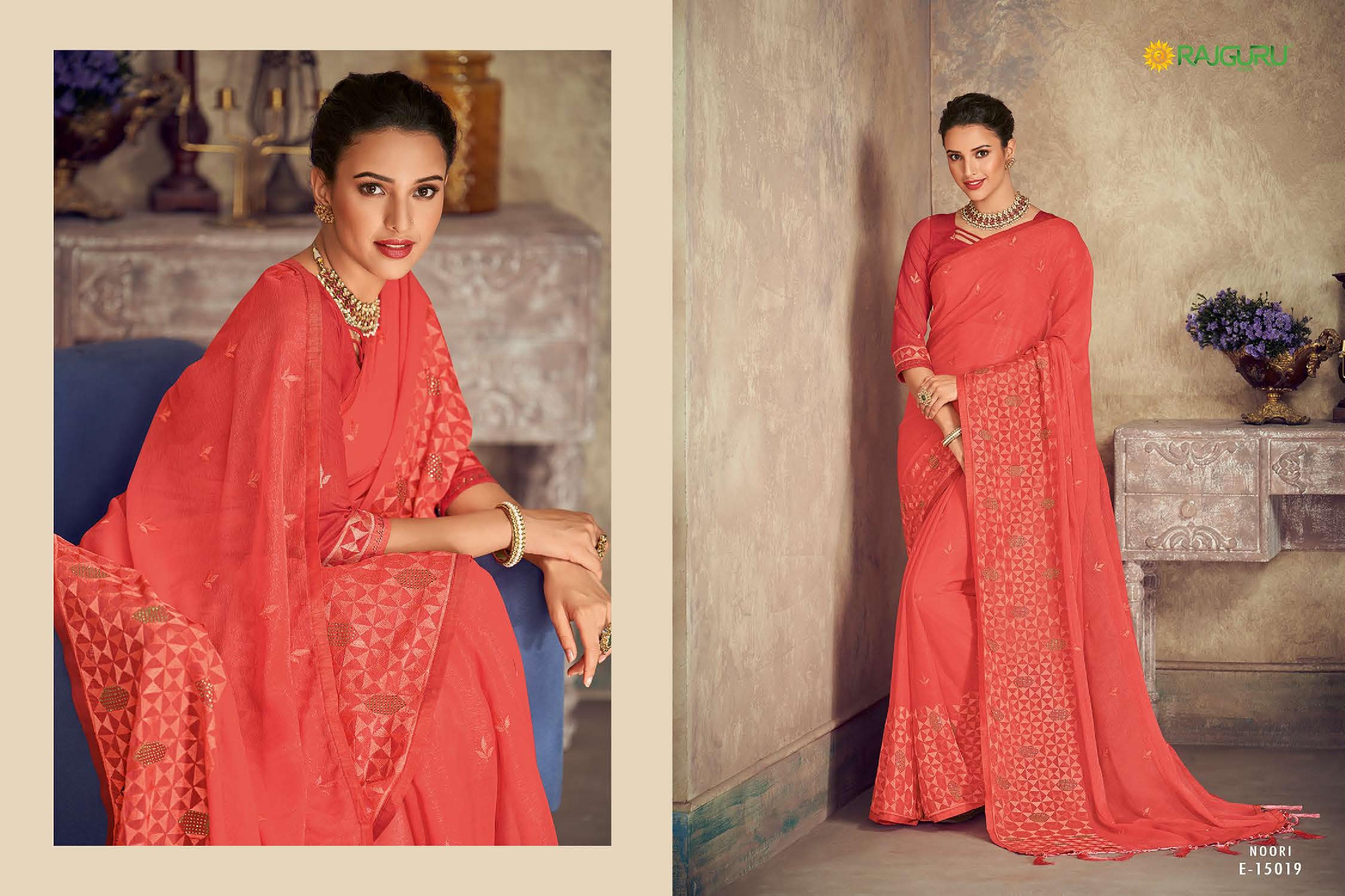 Rajguru Presents Noori Beatiful Designer Shimmer Chiffon Party Wear Sarees Catalog Wholesaler