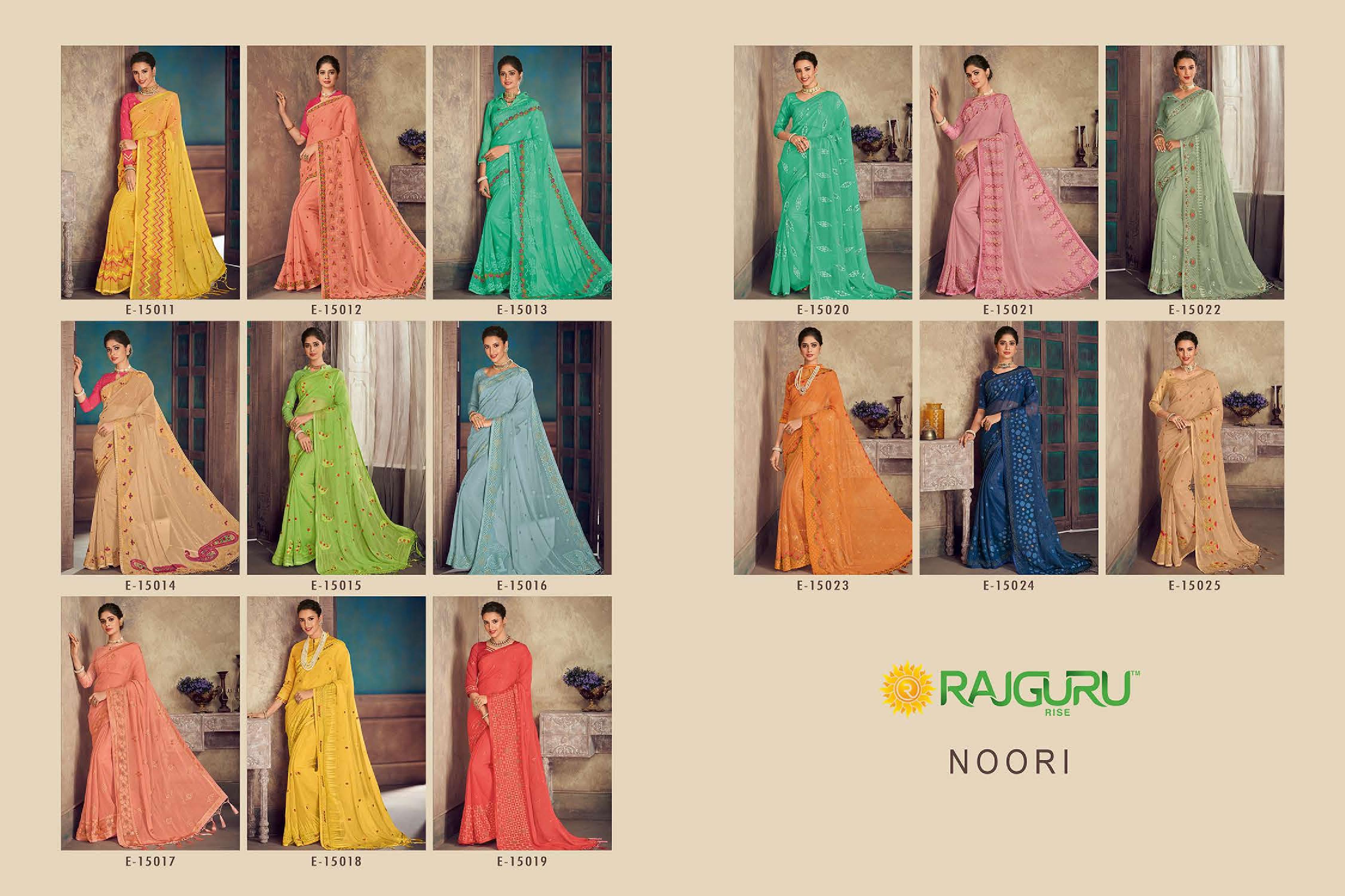 Rajguru Presents Noori Beatiful Designer Shimmer Chiffon Party Wear Sarees Catalog Wholesaler