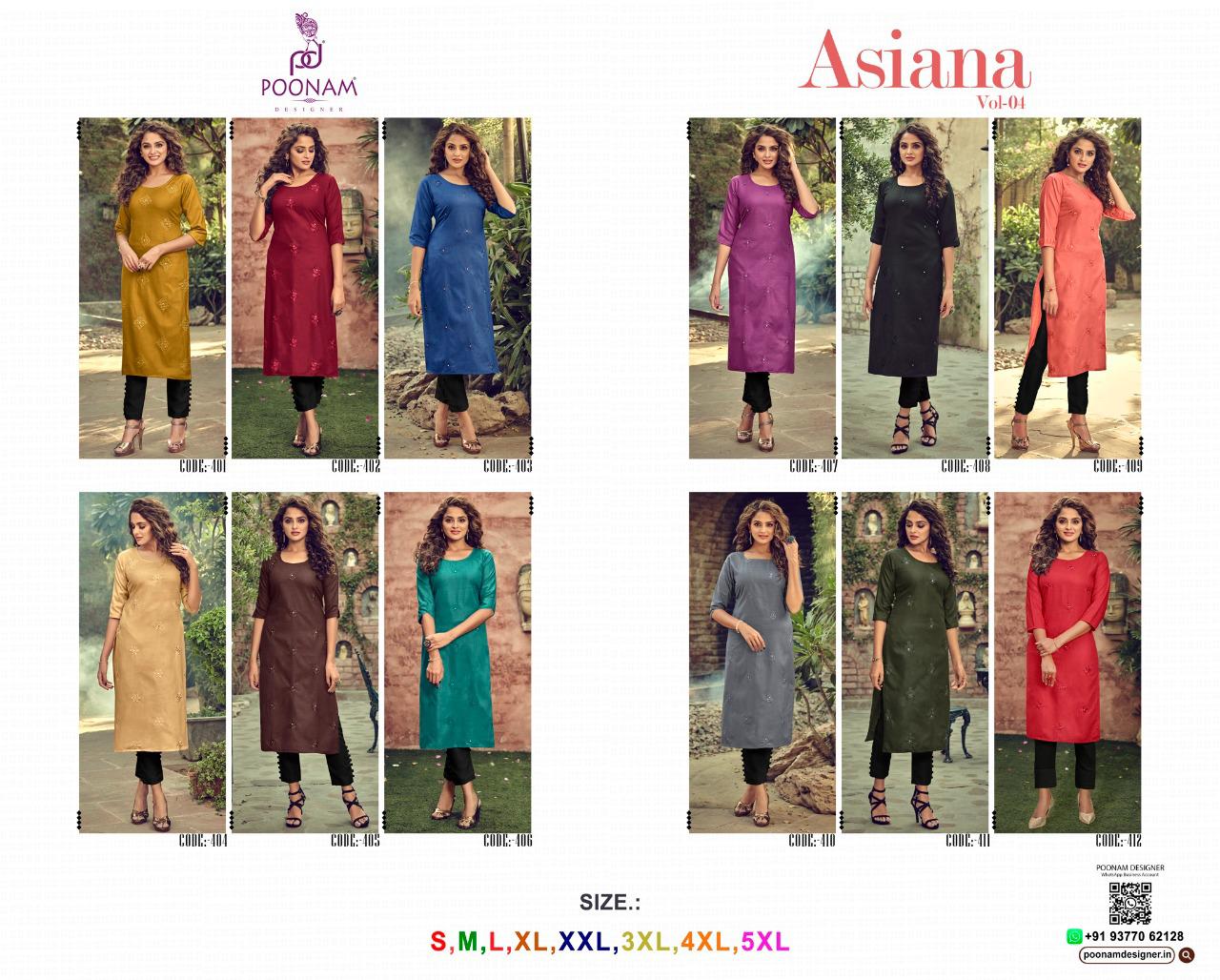 Poonam Designer Presents Asiana Vol-4 Cotton Slub Daily Wear Kurtis Cataloge
