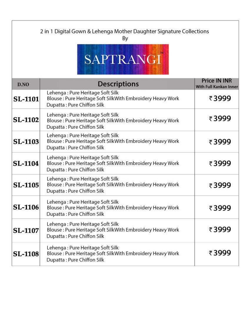 Saptrangi Presents 1101 To 1108 Series Pure Heritage Silk Traditional Wear 2 In 1 Lehenga And Gown Style Catalog Collection