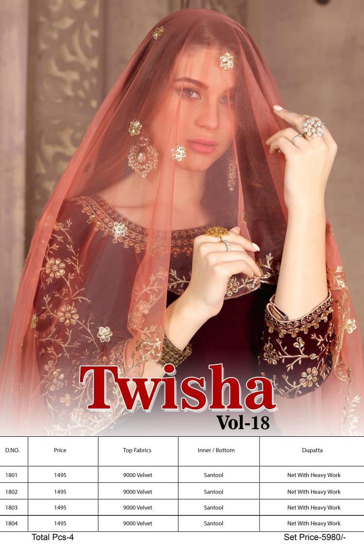 Twisha Vol-18 Velvet Straight Patiyala Salwar Suite Catalog Wholesaler