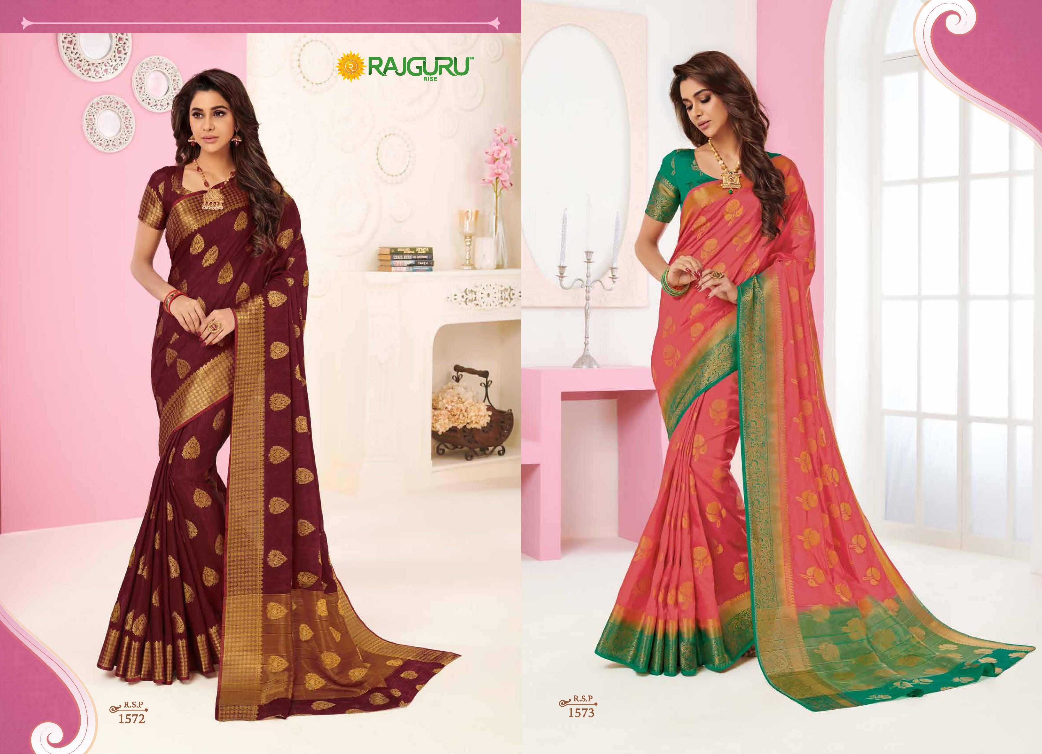 Rajguru Presents Heena Pink Beautiful Designer Silk Sarees Catalog Wholesaler