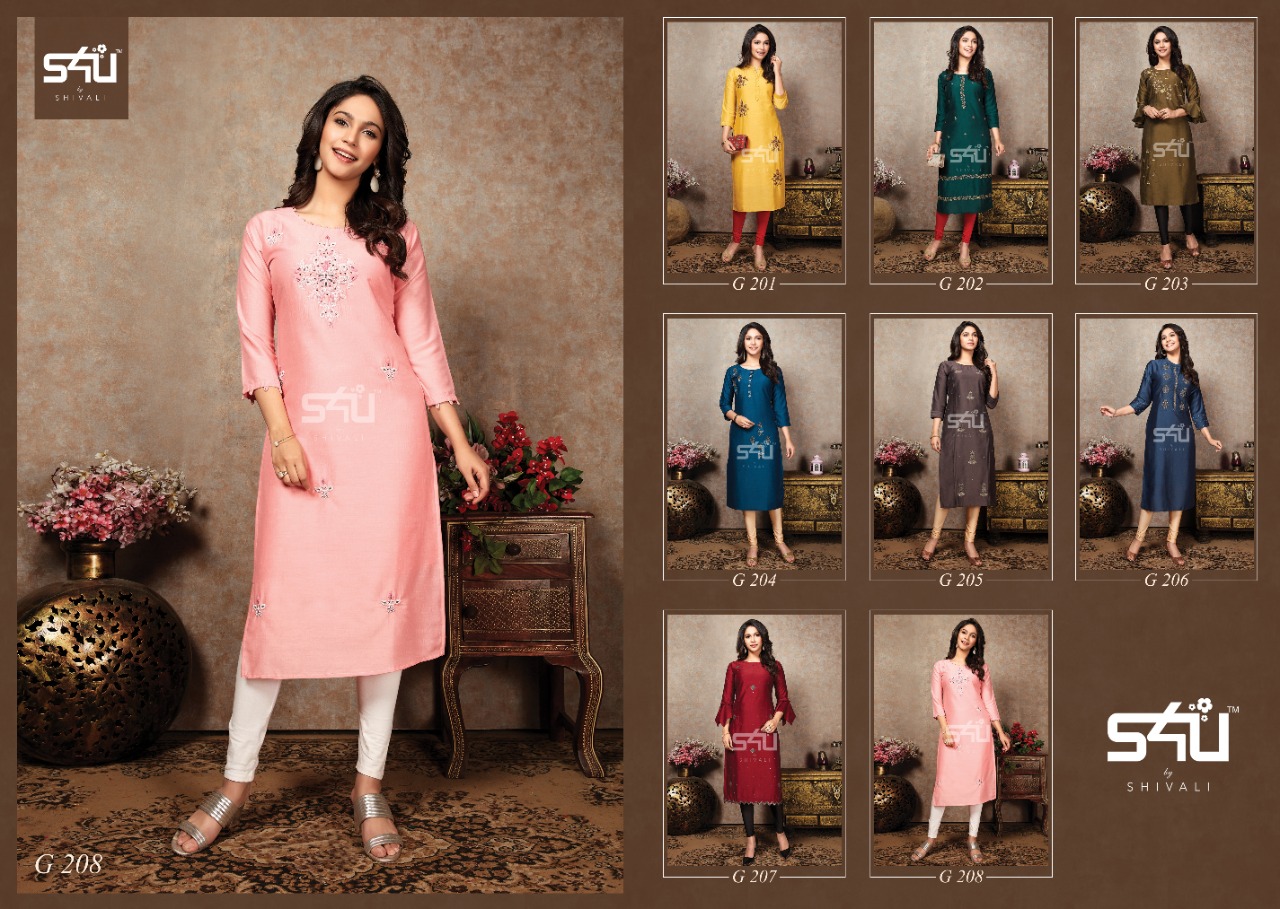 S4u Presents Glamour Vol-2 Chinon Silk Fancy Exclusive Designer Kurtis Cataloge Wholesaler