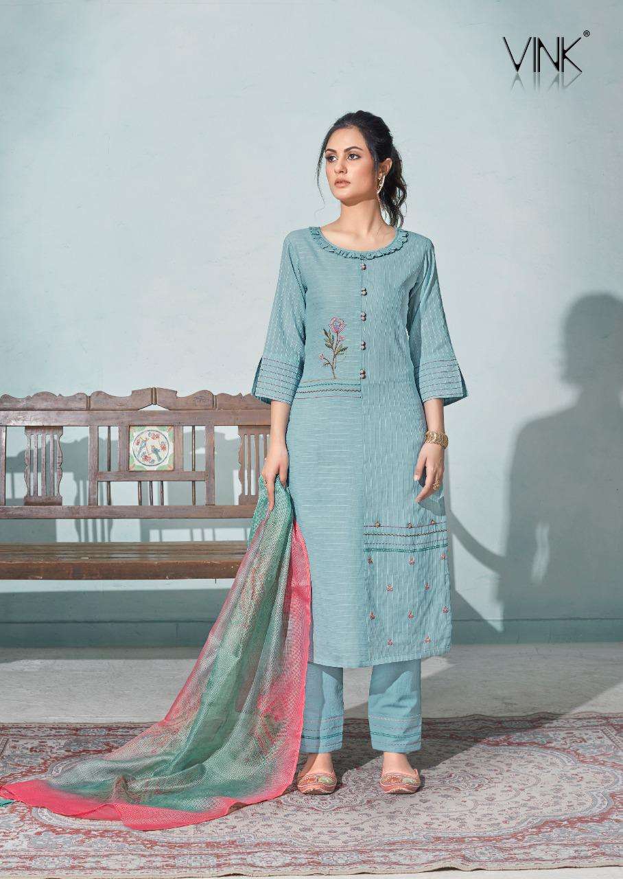 Vink Presents Daisy Beautiful Collection  Pure Cotton Jacquard Kurta With Cotton Linen Pants And Digital Print Dupatta Catalog Wholesaler And Exporters