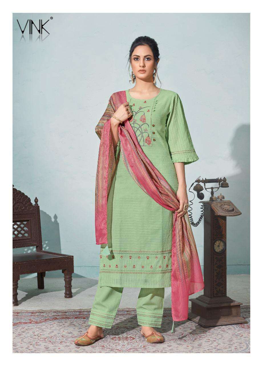 Vink Presents Daisy Beautiful Collection  Pure Cotton Jacquard Kurta With Cotton Linen Pants And Digital Print Dupatta Catalog Wholesaler And Exporters