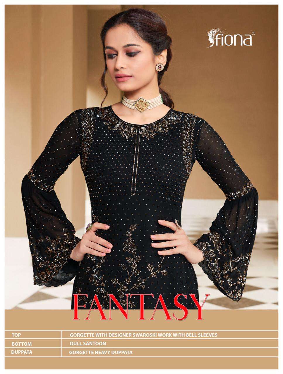 Fiona Presents Fantasy Designer Party Wear Georgette With Swarovski Work With Bell Sleeves Catalog Wholesaler And Exporters