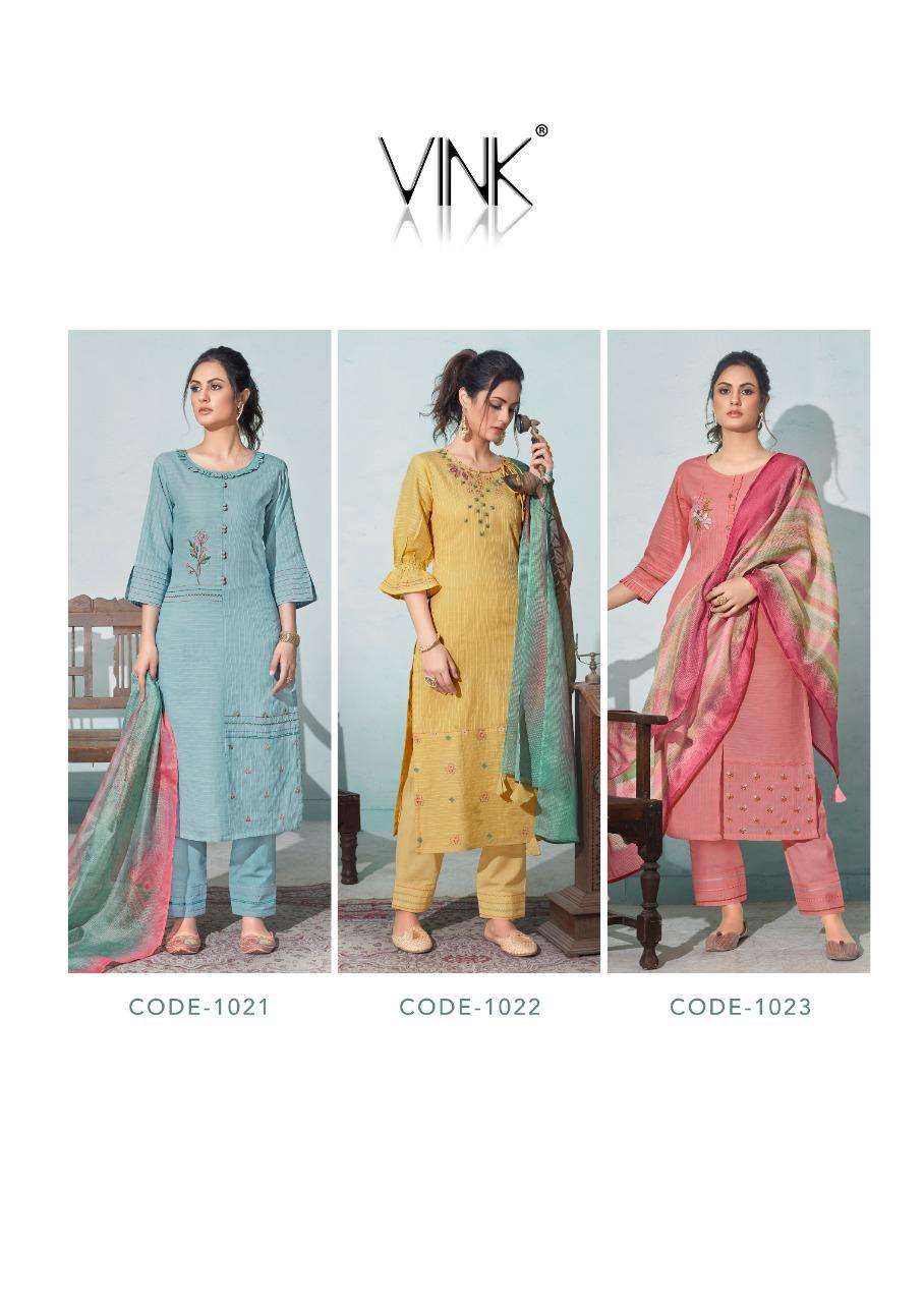 Vink Presents Daisy Beautiful Collection  Pure Cotton Jacquard Kurta With Cotton Linen Pants And Digital Print Dupatta Catalog Wholesaler And Exporters