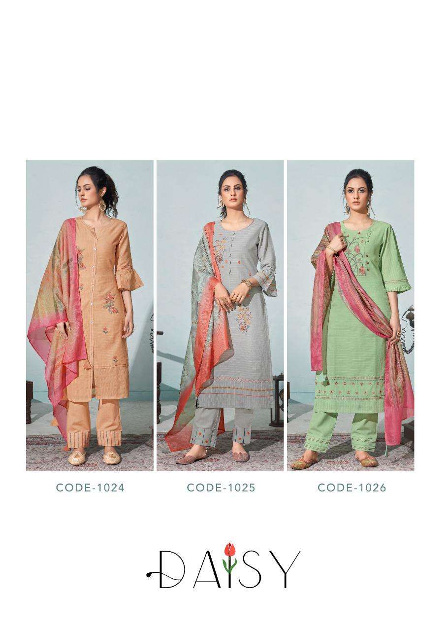 Vink Presents Daisy Beautiful Collection  Pure Cotton Jacquard Kurta With Cotton Linen Pants And Digital Print Dupatta Catalog Wholesaler And Exporters