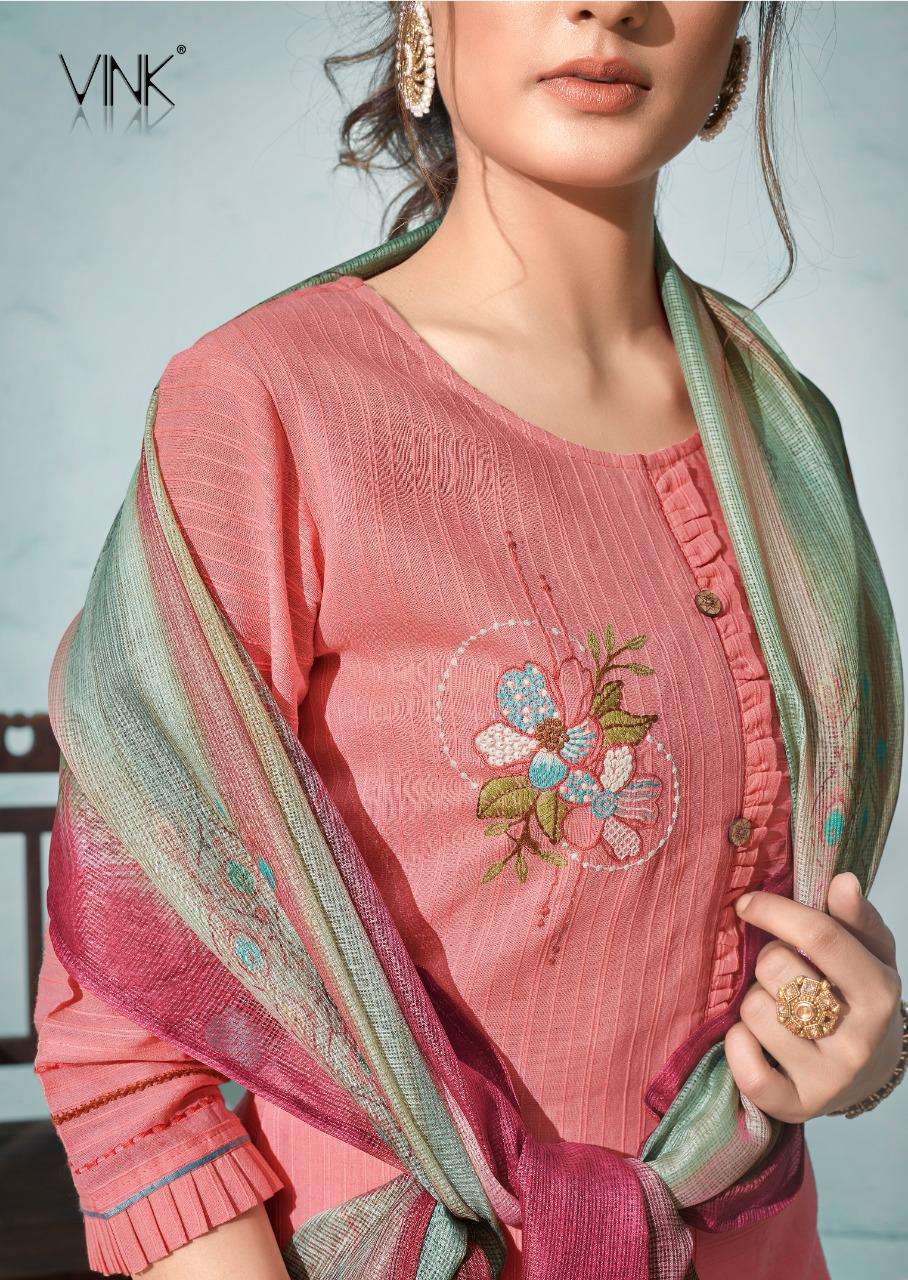 Vink Presents Daisy Beautiful Collection  Pure Cotton Jacquard Kurta With Cotton Linen Pants And Digital Print Dupatta Catalog Wholesaler And Exporters