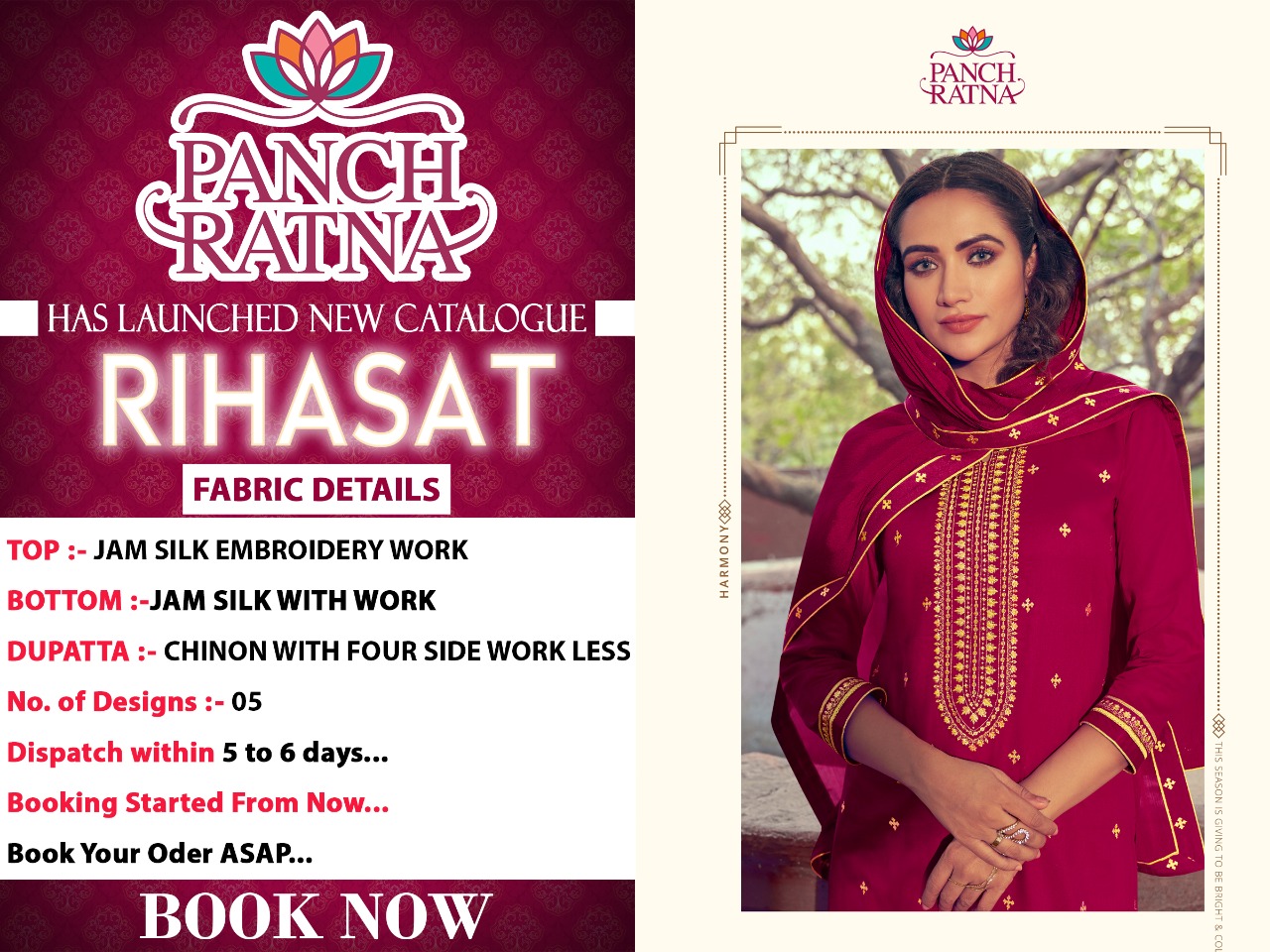 Kessi Present Rihasat Exclusive Fancy Jam Silk And Embroidery Work Catalog Wholesaler