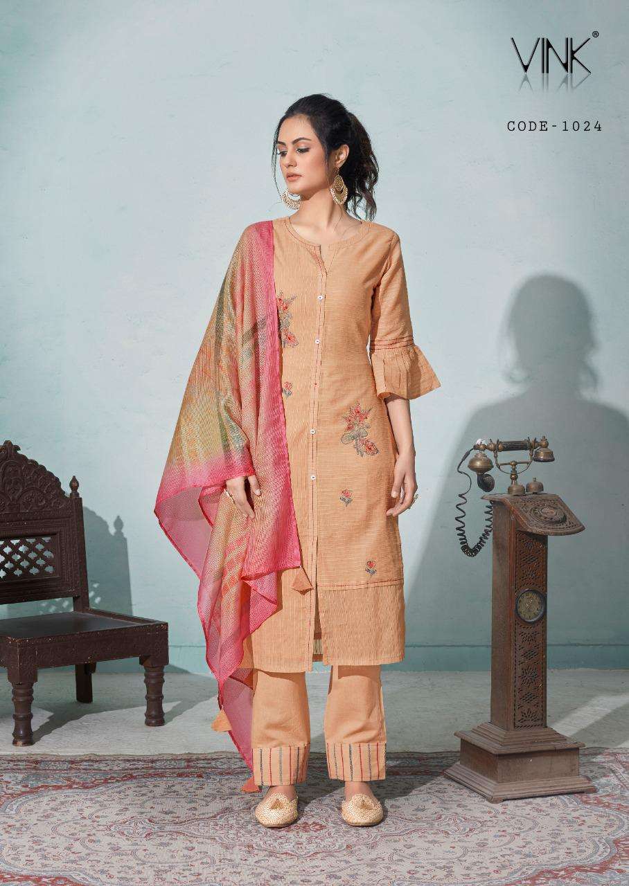 Vink Presents Daisy Beautiful Collection  Pure Cotton Jacquard Kurta With Cotton Linen Pants And Digital Print Dupatta Catalog Wholesaler And Exporters