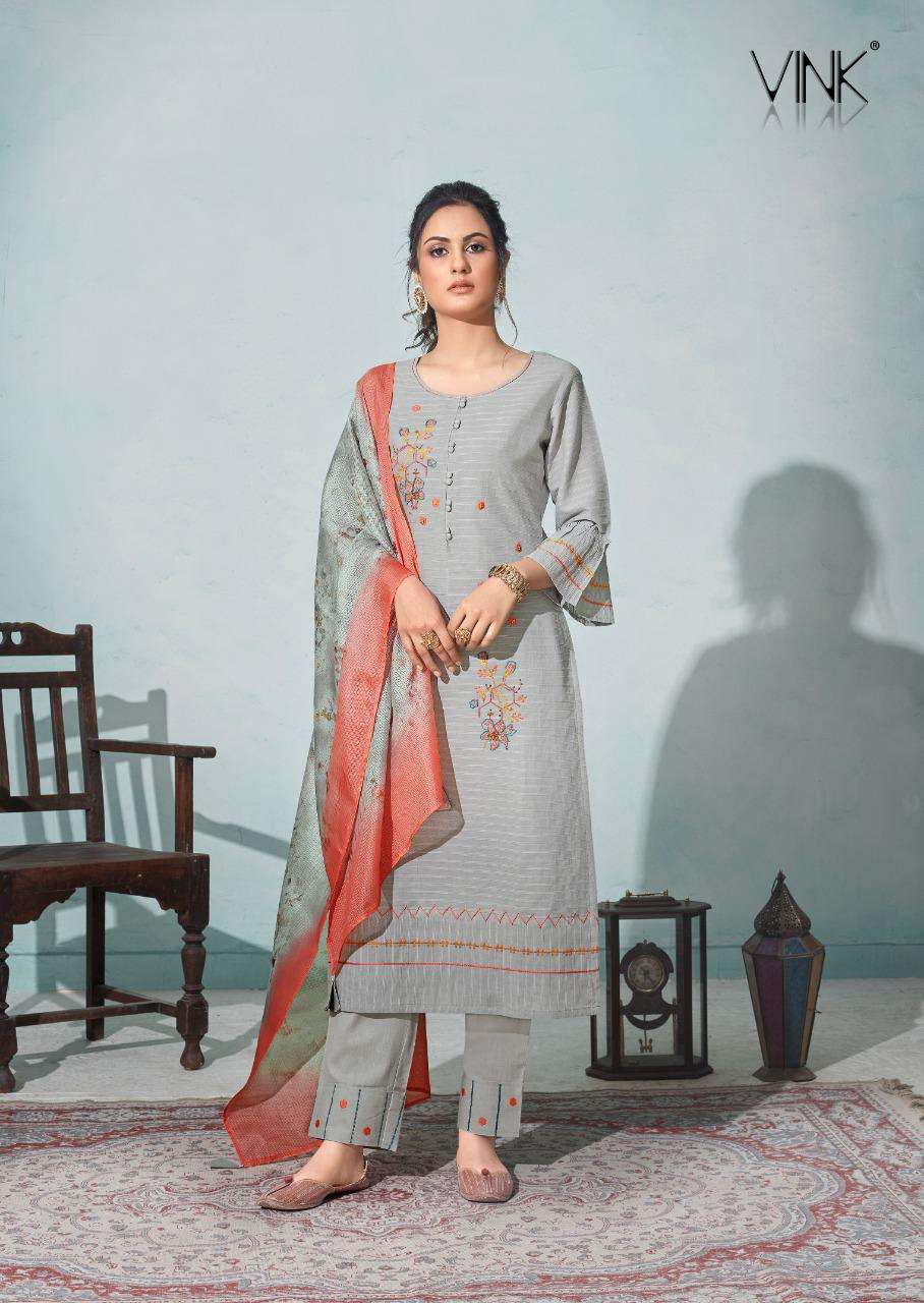 Vink Presents Daisy Beautiful Collection  Pure Cotton Jacquard Kurta With Cotton Linen Pants And Digital Print Dupatta Catalog Wholesaler And Exporters