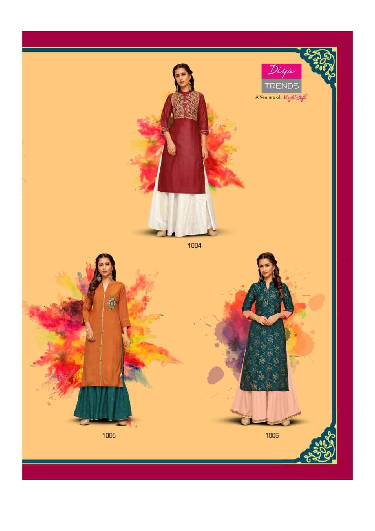 Diya Trends Presents Fashion Mania Vol-1 Cotton Foil Print Fancy Kurtis Wholesaler  .