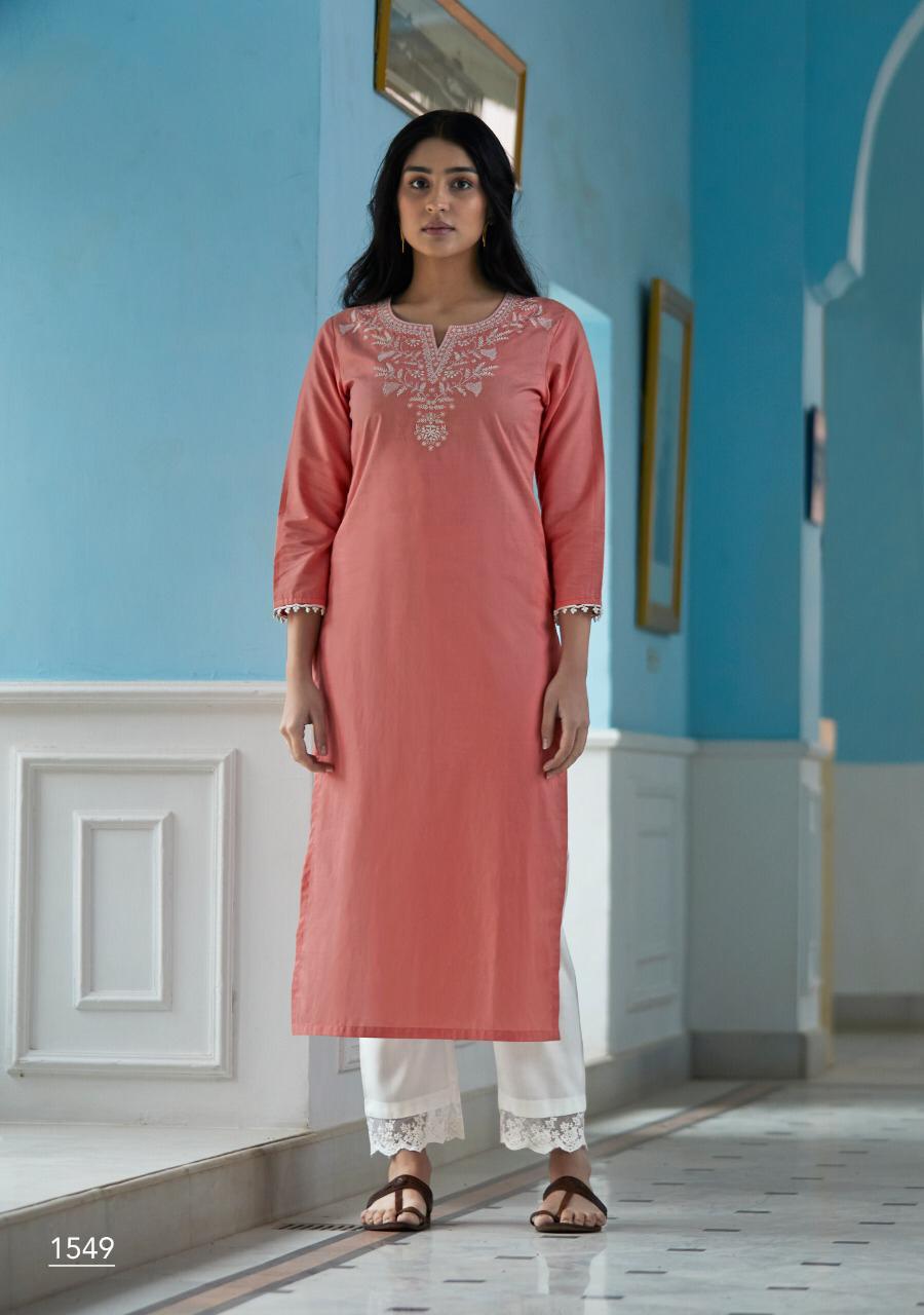 Four Buttons Presents Vibrant Lucknowi Work Cotton Kurti With Pant