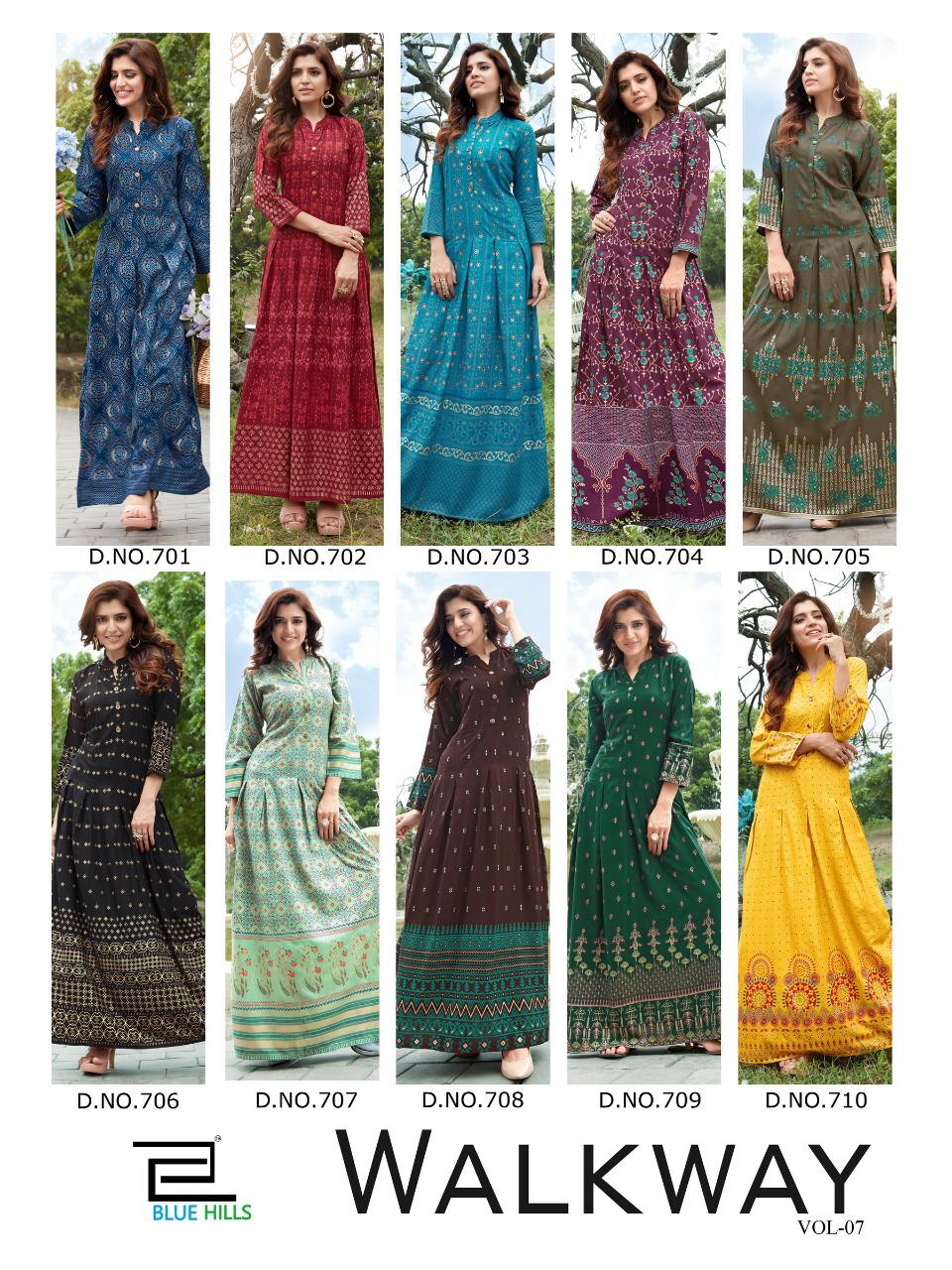Blue Hills Presents Walkway Vol-7 Rayon Long Gown Style Desinger Kurti Wholesaler
