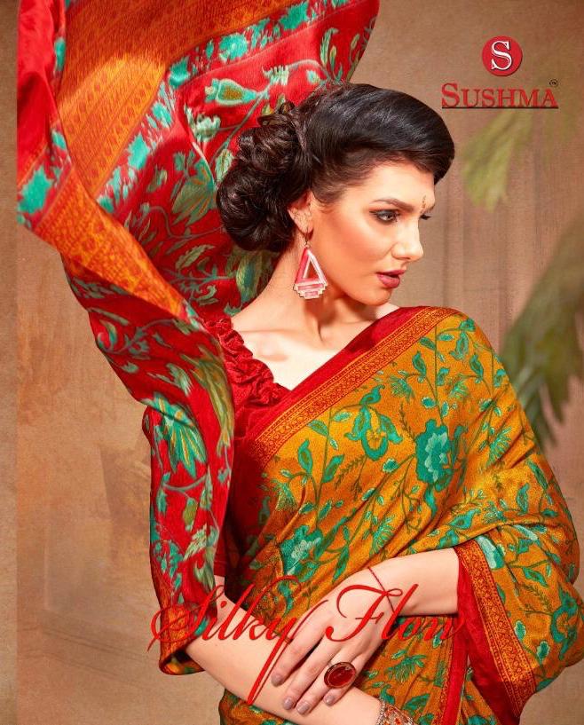 Sushma Sarees Presents Silky Flow Colorful Designer Daily Wear Printed Crepe Sarees Catalog Wholesaler