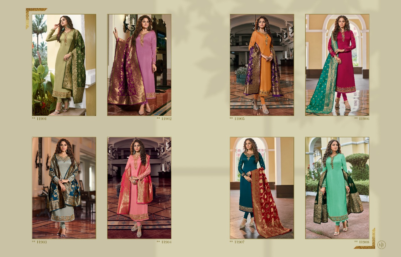 Meera Trendz Presents Zisa Banarasi Vol-9 11901-11908 Series Satin Georgette Festival Wear Salwar Suits