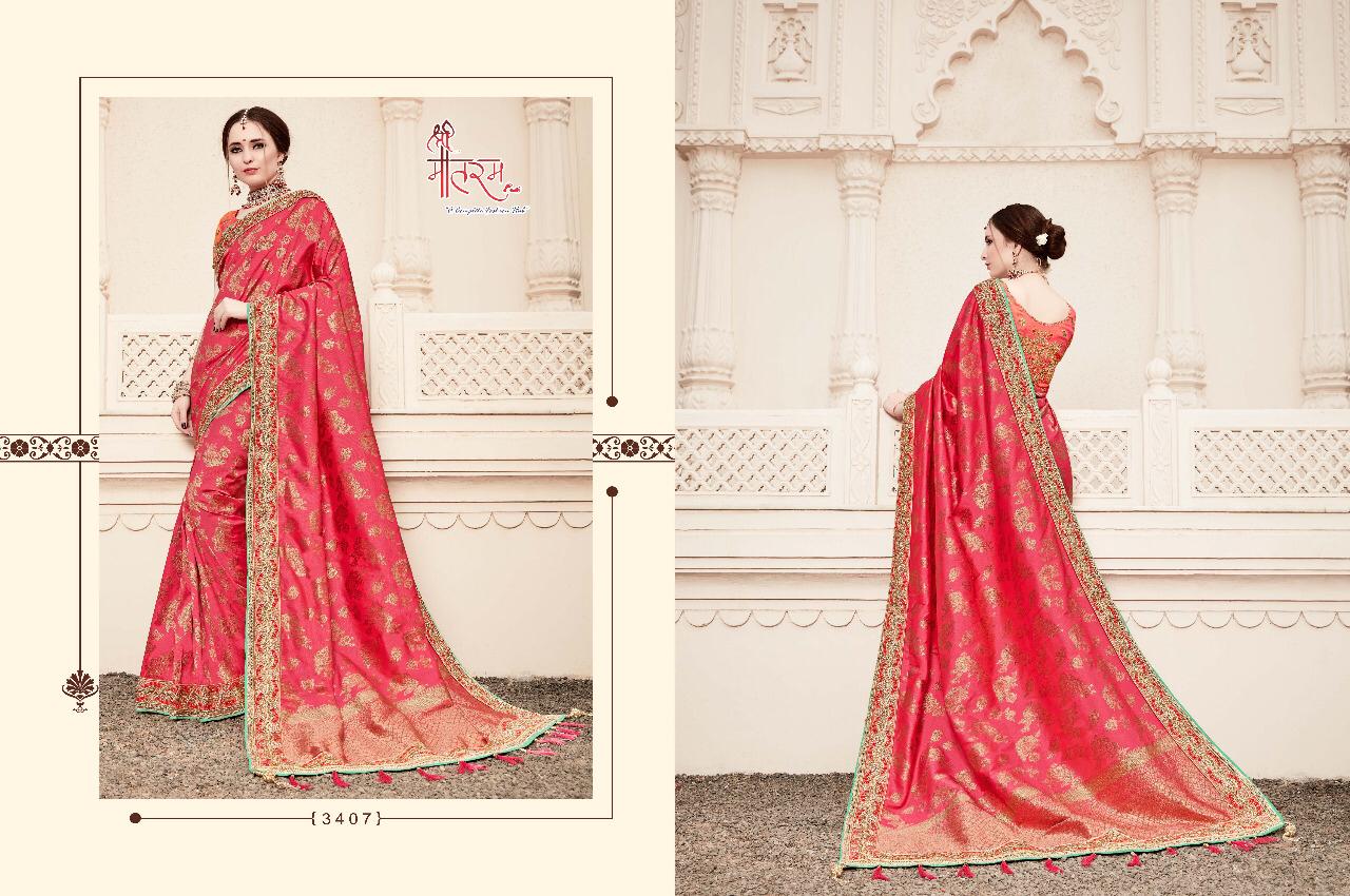 Mathram Sarees Presents Reevaz 3401 To 3409 Embroidery Border Concept Silk Sarees Catalog Wholesaler