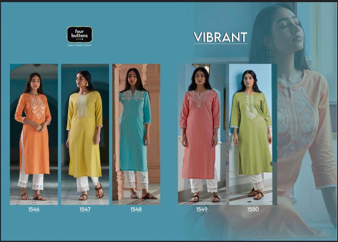 Four Buttons Presents Vibrant Lucknowi Work Cotton Kurti With Pant