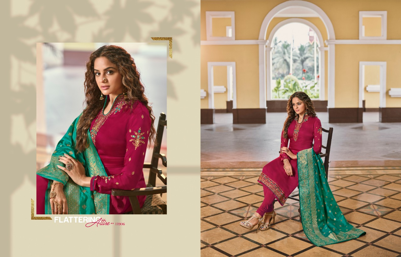 Meera Trendz Presents Zisa Banarasi Vol-9 11901-11908 Series Satin Georgette Festival Wear Salwar Suits