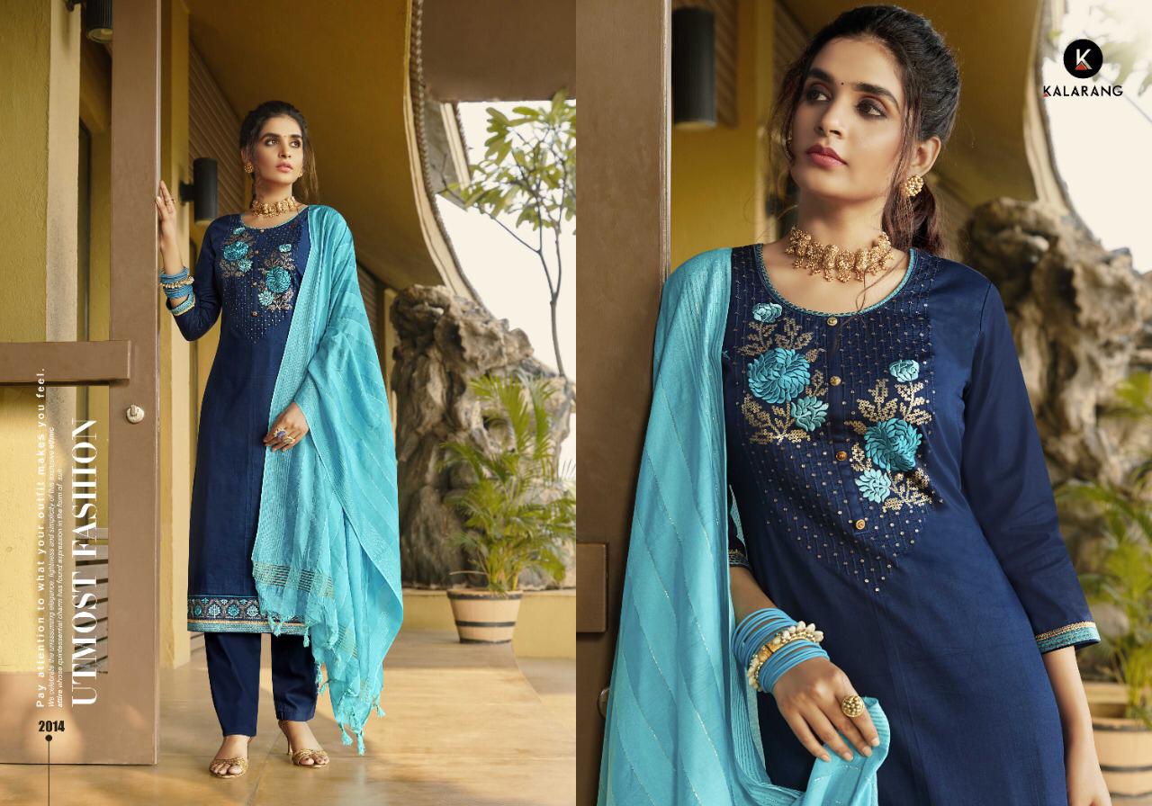 Kalarang Presents Mahek Jam Silk Cotton Embroidery Work Salwar Suits At Wholesaler