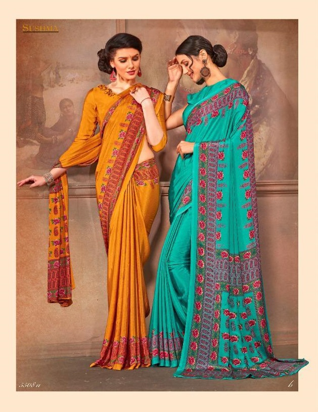 Sushma Sarees Presents Silky Flow Colorful Designer Daily Wear Printed Crepe Sarees Catalog Wholesaler