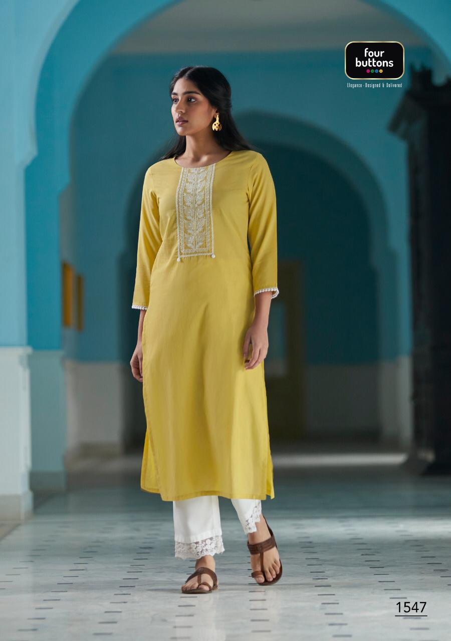 Four Buttons Presents Vibrant Lucknowi Work Cotton Kurti With Pant