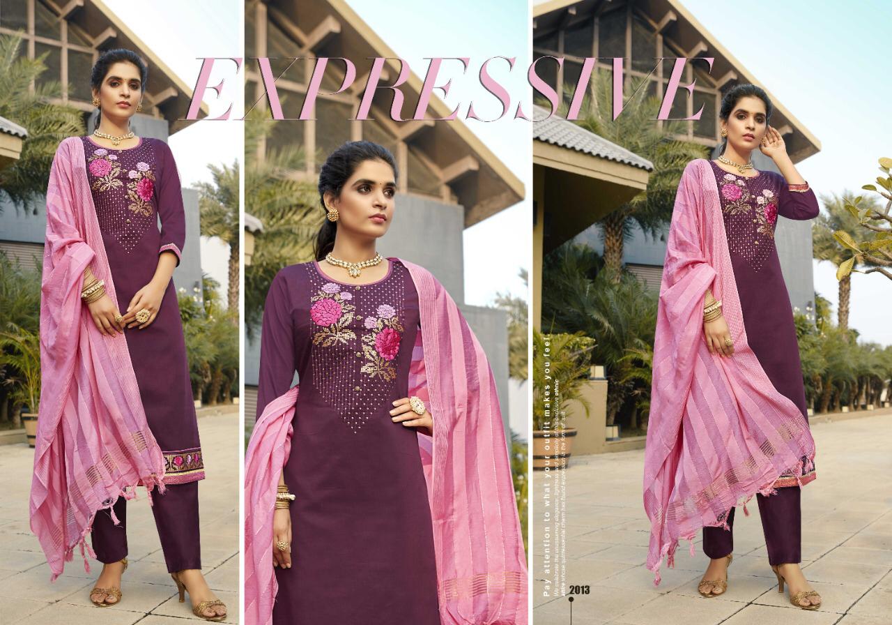 Kalarang Presents Mahek Jam Silk Cotton Embroidery Work Salwar Suits At Wholesaler