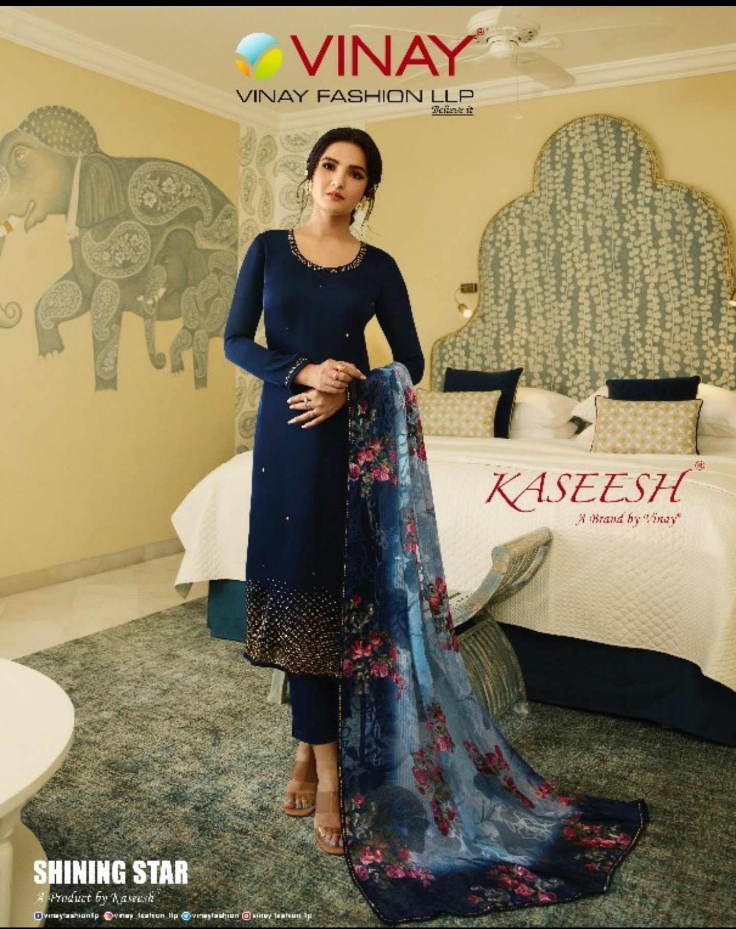 Vinay Presents Kaseesh Shining Star Satin Georgette Straight Swarovski Daimond Work Party Wear Salwar Suit Catalogue Wholesaler